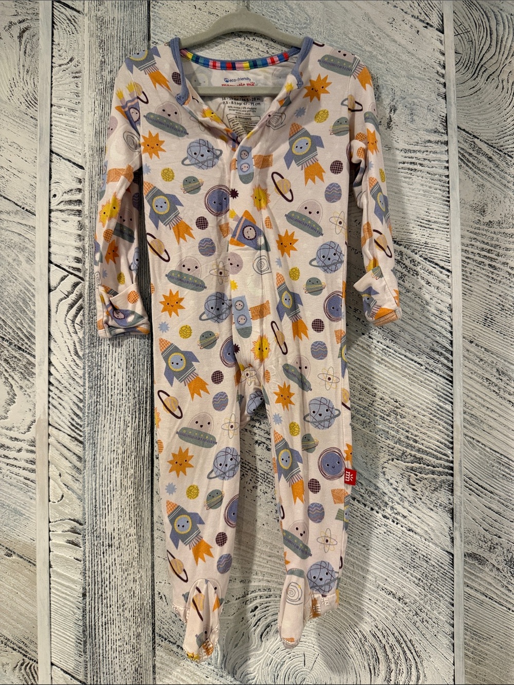 Magnetic Me Cream Space Rocket Print Footed One-Piece